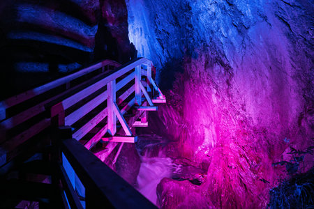 Mystical Gorge Adventure Illuminated Wooden Stairway in Zell am See-Kaprun, Austria