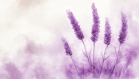Beautiful Watercolor Impression of Lavender Flowers in Soft Pastel Hues for Serene Decor and Artの素材