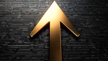Golden Arrow Illuminating Textured Dark Background Signifying Improvement, Growth, and Successの素材