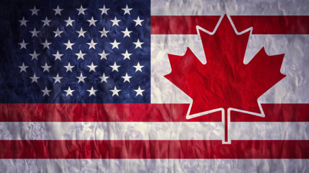 A Harmonious Blend of American and Canadian Symbols Flags Merging with National Identity Elementsの素材