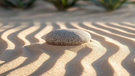 Serene Zen Rock Garden with Raked Sand, Stones, and Lush Greenery Promoting Mindfulness and Peaceの素材