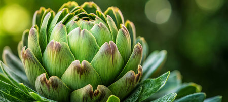 Stunning Closeup of a Green Globe Artichoke in Its Natural Habitat Surrounded by Lush Greeneryの素材