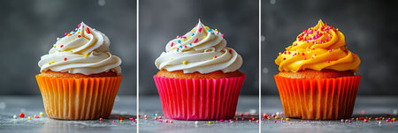 Decadent Assortment of Colorful Cupcakes with Whimsical Frosting and Vibrant Sprinkles Delightの素材