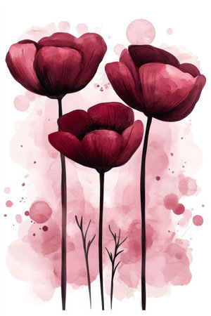Beautiful Watercolor Illustration of Dusty Rose Poppies with Soft Pastel Background for Floral Artの素材
