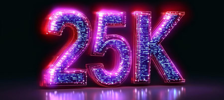 Neon Milestone Celebration Graphic for 25,000 Subscribers, Highlighting Digital Success and Growthの素材