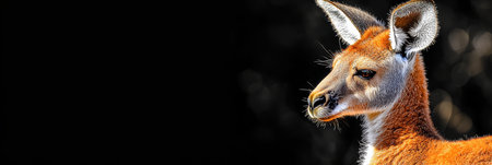 Kangaroo s Contemplative Stare Captured in Stunning Detail, Vivid Orange Against Dark Backgroundの素材