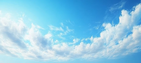 Stunning Idyllic Sky Panorama with Azure Blue Expanse and Beautiful Scattered Cumulus Clouds.の素材
