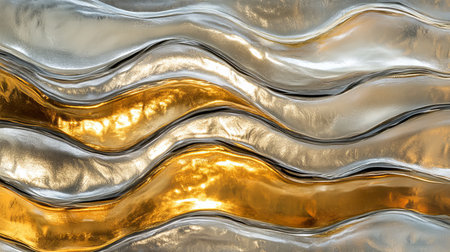 Dynamic Abstract Background with Delicate Textures and Vivid Fluid Lines in Silver and Gold Wavesの素材