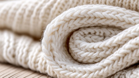 Soft Cream Knitted Wool Material Offering Warmth and Luxury with Cozy Seamless Textureの素材