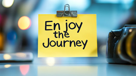 Bright Yellow Paper with Encouragement Message of Joy, Inspiring Motivation and Positivity.の素材