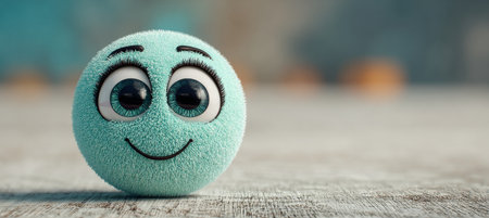 Adorable 3D Illustrated Furry Cute Emoji Character in Playful Pose with Colorful Background Design.の素材