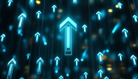 Technological Advancements Symbolized by Upward Arrows and Data Visualizations for Successの素材