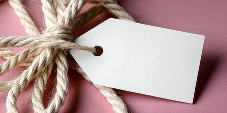 Blank Tag Mockup on Pastel Scene with Natural Sisal Rope for Unique Gift Decoration and Photosの素材