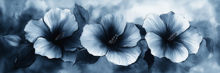 Serene Azure Hibiscus in Full Bloom A Soft Floral Watercolor Rendering of Tranquil Botanicalsの素材