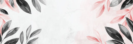 Elegant Pale Artwork Featuring a Floral Border of Refined Olive Blossoms and Delicate Leaves Designの素材