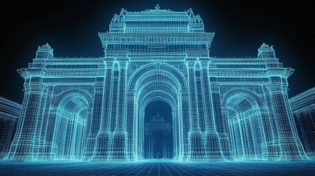Futuristic Victoria Memorial in Kolkata, India A Digitized, Glowing Architectural Marvel Designの素材