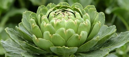 Fresh Artichoke Close Up Vivid Greenery of Agriculture and Delicious Cuisine from Rural Farmsの素材
