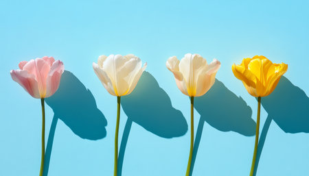 Colorful Tulip Ensemble A Stunning Floral Arrangement Showcasing Delicate Shades of Spring Beautyの素材