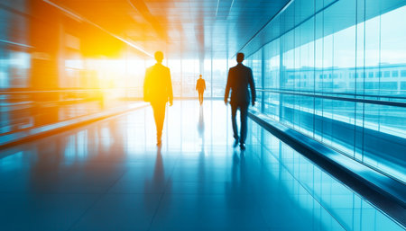 Dynamic Modern Office Environment with Blurred Motion of Professionals in a Bright Workplace Settingの素材