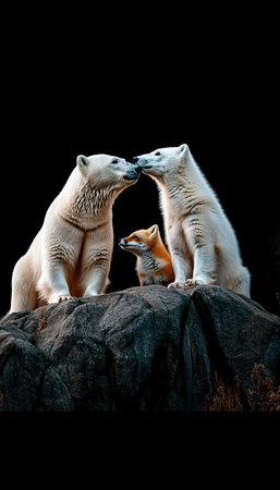 Polar Bears and Arctic Fox A Rare Interspecies Encounter Captured in Stunning Wildlife Momentの素材