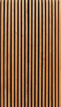Vertical wooden slatted paneling adds modern design and light control to interior spaces elegantly.の素材