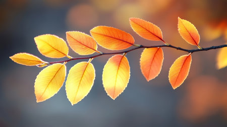 Stunning Autumn Foliage Background with Vibrant Illuminated Leaves in Golden Orange Shades at Parkの素材