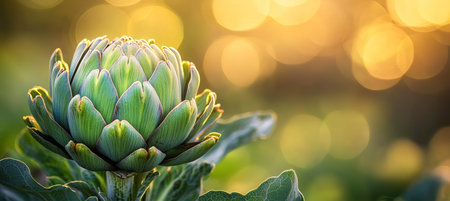 Vibrant Green Artichoke Surrounded by Sunlight in a Lush Field, Capturing Nature s Beauty Perfectlyの素材