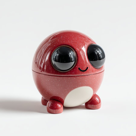 Cute Red 3D Emoji with Big Eyes and Sparkling Surface, Ideal for Representing Joy and Happinessの素材