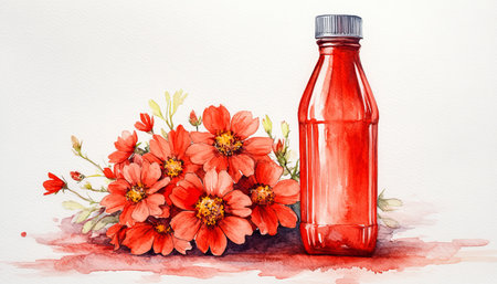 Delicate Watercolor Flowers and Refreshing Juice Capture the Essence of Summer Romance in Pastelsの素材