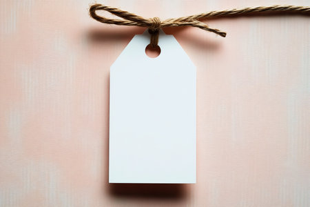 Blank White Label for Sale on Smooth Background with Rustic String for Shopping and Advertising Useの素材