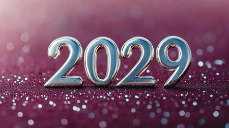 Luminous Metallic 2029 Year Sparkles Against Dreamy Burgundy for a Festive Celebration Backdropの素材