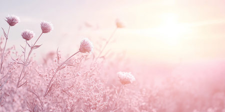 Whimsical Pastel Blooms and Gently Pink Flowers in a Dreamy Field of Delicate Floral Beautyの素材