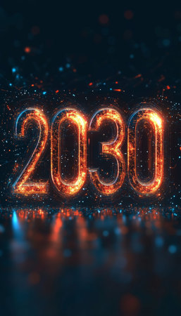 Futuristic Digital Year Display for 2030 with Creative Glow Effect and Vibrant Number Graphicsの素材