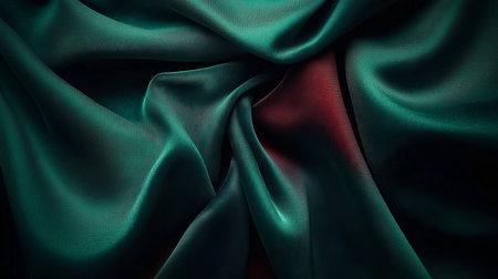 Sophisticated Emerald Green Drapery with Fluid Fabric Waves Creating a Serene Background for Designの素材