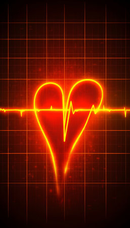 Vibrant Heart EKG Monitor Displaying Fast Beating and Vital Signs with Artistic Visualizationの素材