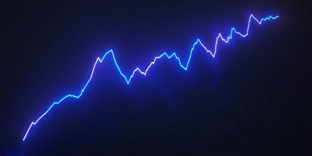 Cyan Line Growth Visualization on Dark Indigo Background for Data Analysis and Presentation Useの素材