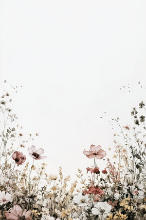 Delicate Blossom Field in Abstract Watercolor with Airy Floral Composition and Soft Pink Tones.の素材