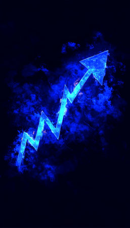 Glowing Cyan Line Chart Ascending Direction Showing Economic Growth Data on Dark Blue Backgroundの素材