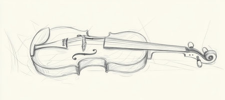 Detailed Outline of an Elegant Violin for Coloring Book, Musical Instrument, Artistic Designの素材