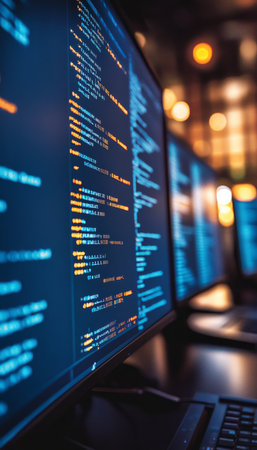 Intricate Software Code Display Highlighting a Complex Digital Infrastructure Management Systemの素材