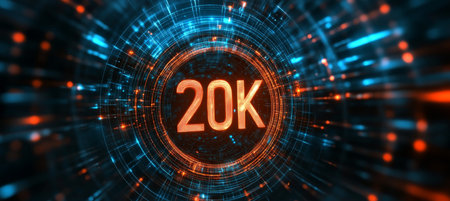Futuristic 3D Representation of 20K Logo with Orange and Blue Tech Circle Dots Effect, Modern Visualの素材