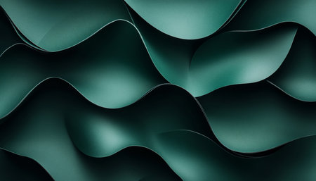 Abstract Turquoise Wavy Layers with 3D Effect in Green Shades for Creative Backgrounds and Artの素材
