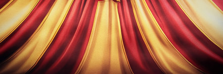 Vibrant Red and Yellow Striped Circus Tent Illustration Capturing Fun and Excitement at Fairgroundの素材