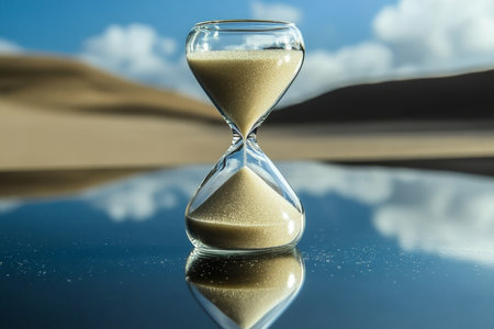 Hourglass Sands An Enduring Journey Through Time, Reflecting on Life s Moments in a Serene Desertの素材