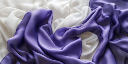 Elegant Purple and White Silk Background with Smooth, Soft Folds in Fashionable Draped Cloth Textureの素材