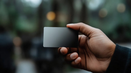 Elegant Blank Card with Fingers in Soft Back Light, Ideal for Advertisements and Promotionsの素材