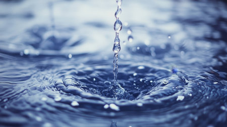 Aquatic Drop Falling Creates a Beautiful Circular Ripple Effect on a Tranquil Water Surface, 4Kの素材