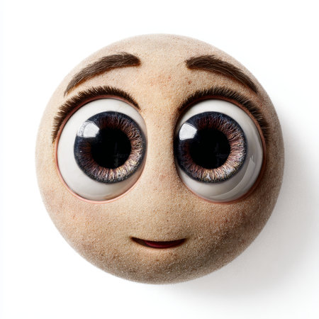 Joyful Sphere Emoji with Beige Skin Texture and Animated Big Eyes, Isolated with Copy Space for Useの素材