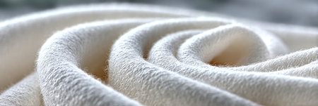 Elegant Softness Close-Up of Curly White Fleece Fabric, Luxurious Texture and Delicate Foldsの素材