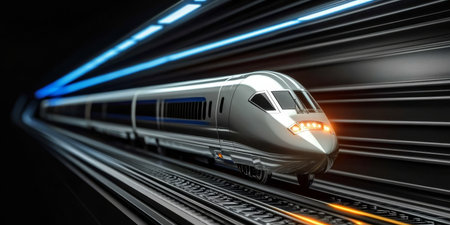 High-Speed Train Racing Through a Tunnel at Lightning Speed, Representing the Future of Travelの素材